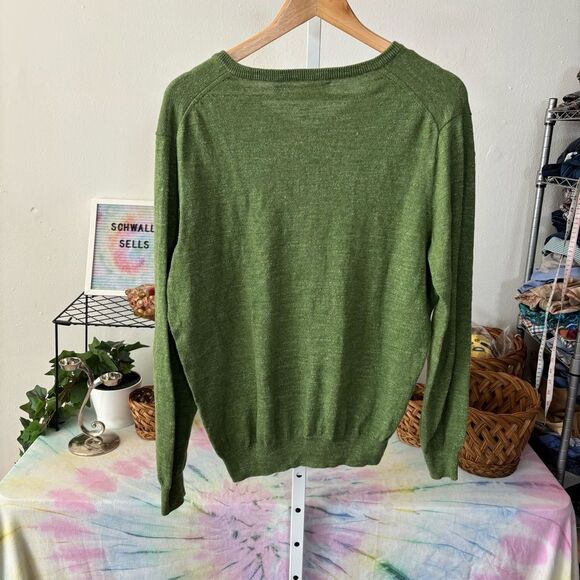 J CREW 100% cotton Men's Green Sweater medium v neck preppy - Picture 5 of 5